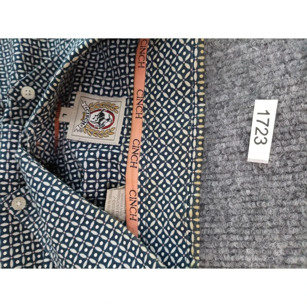 Cinch Button Down Shirt Mens Large Blue Geometric Long Sleeve Western